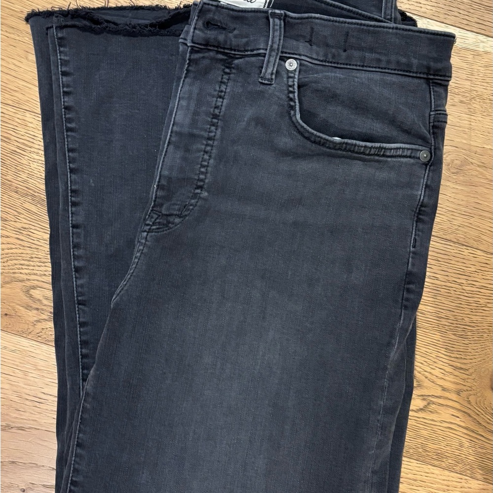 Madewell Black Flared Wide Leg Jeans Raw Hem Cropped Denim Size 31